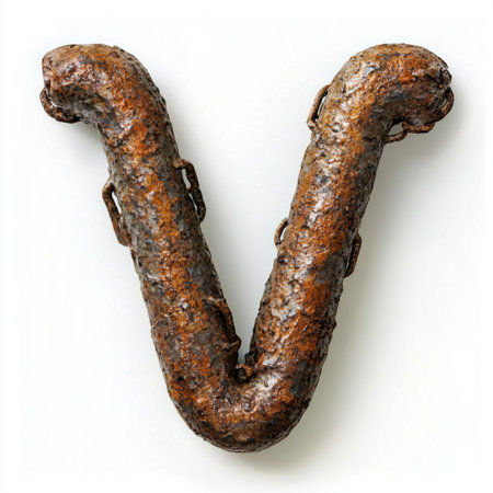 letter V formed rugged chain highlighting industrial style clean white background perfect art design projects requiring bold typography.の素材