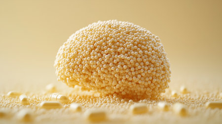 Tiny vitamin capsules are intricately arranged create visual representation of human brain, highlighting relationship between nutrition and cognitive health in creative wayの素材