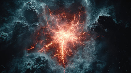 High energy particles create glowing trails in cloud chamber filled misty vapor, showcasing fascinating interactions within controlled scientific environmentの素材