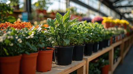 Colorful seed packets are neatly aligned in market space where shoppers can visualize mature plants they will grow display invites gardening enthusiastsの素材