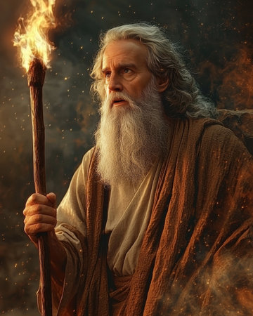 Moses stands staff, directing Israelites prepare for their journeyの素材