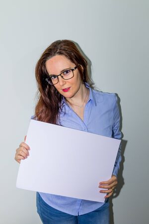 girl with white boardのeditorial素材