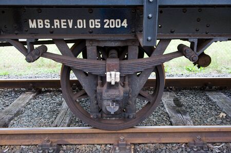 Rusty old wheel of a train wagonのeditorial素材
