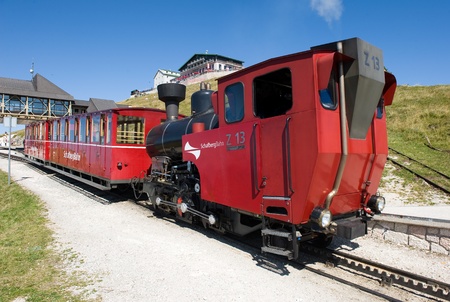 A steamtrain for tourists on the top of the Schafberg in Austriaのeditorial素材