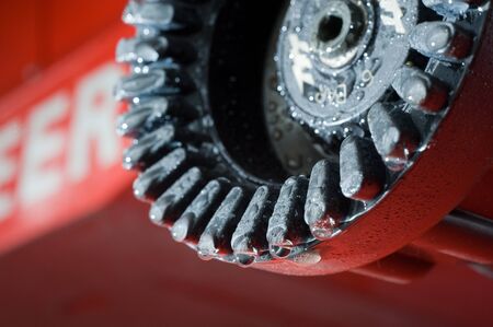A close up of a fire nozzle in a firestation used by firefighters