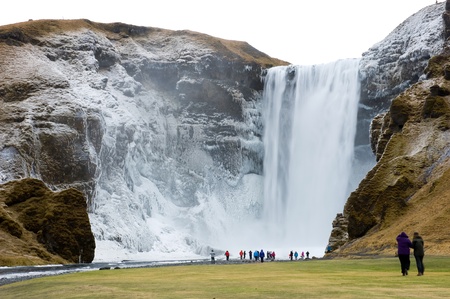 The Skogafoss waterfall in Iceland in the winterの写真素材