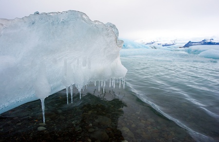 A piece of melting ice in the jokulsarlon lagoon in Iceland in the winter