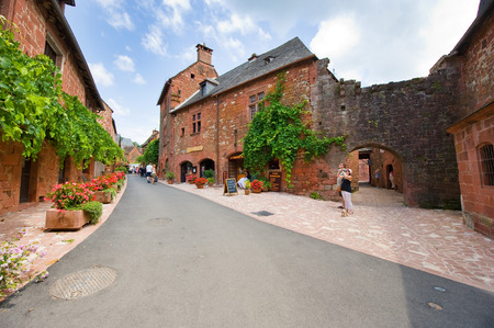 COLLONGES LA ROUGE, FRANCE - JULY 23  All the houses in the small picturesque city of Collonges la Rouge in France are built with red bricks, July 23, 2014 in Franceのeditorial素材