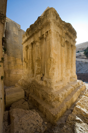 According to the bible this is the tomb of Zechariah the son of Jehoiada the priest, on the foot of the mount of olives in the Kidron Valley in Jerusalem.のeditorial素材