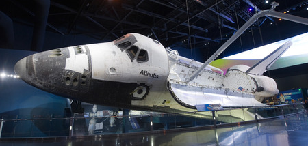 KENNEDY SPACE CENTER, FLORIDA, USA - APRIL 27, 2016: Space Shuttle Atlantis which is exhibited at the visitor complex of Kennedy Space Centerのeditorial素材