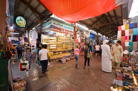 DUBAI, UNITED ARAB EMIRATES - JAN 02, 2018: City of gold is a bazaar in Dubai with a lot of shops who sell golden jewelry. It's a famous place visited by tourists.のeditorial素材