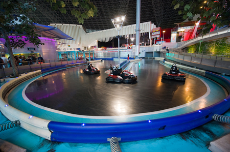 ABU DHABI, UNITED ARAB EMIRATES - 03 JAN, 2018: Interior of indoor amusement park Ferrari World. It is the first Ferrari-branded theme park and is the Middle East's Leading Theme Park.のeditorial素材