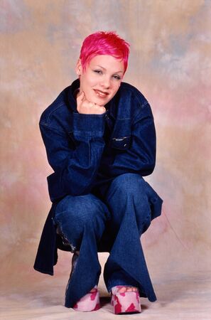 LONDON, ENGLAND - MAY 01, 2000: Singer Pink during a photoshoot in London. Original photo is a slide.のeditorial素材