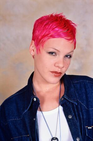 LONDON, ENGLAND - MAY 01, 2000: Singer Pink during a photoshoot in London. Original photo is a slide.のeditorial素材