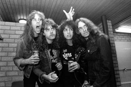 ZWOLLE, THE NETHERLANDS - FEBR 11, 1984: Metallica in the dressing room just before their first...