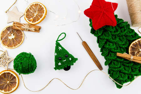Christmas creativity crochet. DIY Christmas tree decoration.