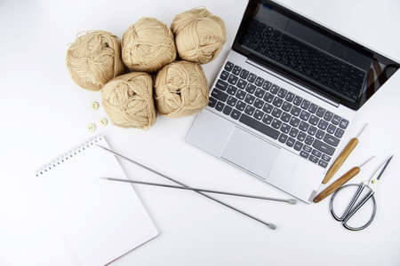 Online training of knitting at home in quarantine. Flat layout.