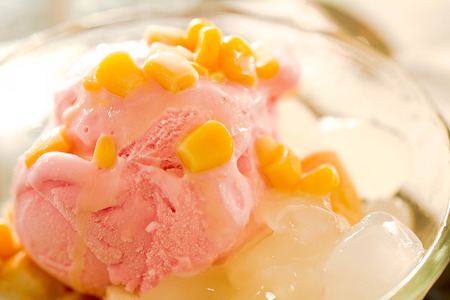Strawberry Ice cream with Corn and Balmy Sugar Palmの写真素材