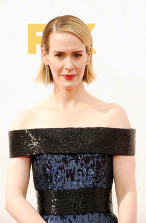 LOS ANGELES, CA - SEPTEMBER 20, 2015: Sarah Paulson at the 67th Annual Primetime Emmy Awards held at the Microsoft Theater in Los Angeles, USA on September 20, 2015.のeditorial素材