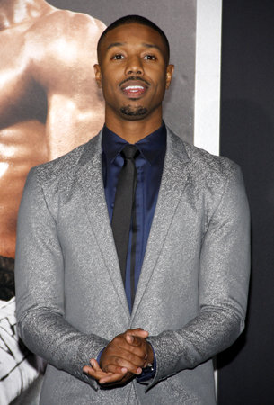 Michael B. Jordan at the Los Angeles premiere of 'Creed' held at the Regency Village Theatre in Westwood, USA on November 19, 2015.のeditorial素材