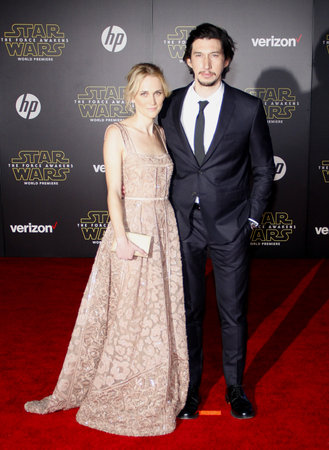 HOLLYWOOD, CA - Adam Driver and Joanne Tucker at the World premiere of 'Star Wars: The Force Awakens' held at the TCL Chinese Theatre in Hollywood, USA on December 14, 2015.のeditorial素材