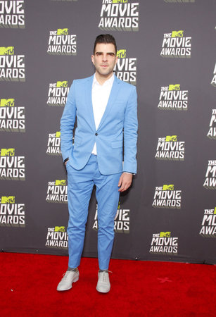 Zachary Quinto at the 2013 MTV Movie Awards held at the Sony Pictures Studios in Los Angeles, USA on April 14, 2013.のeditorial素材