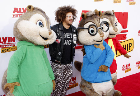 Redfoo at the Los Angeles premiere of 'Alvin And The Chipmunks: The Road Chip' held at the Zanuck Theater in Los Angeles, USA on December 12, 2015.のeditorial素材