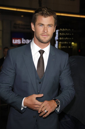 Chris Hemsworth at the Los Angeles premiere of 'Blackhat' held at the TCL Chinese Theatre in Hollywood on January 8, 2015.のeditorial素材