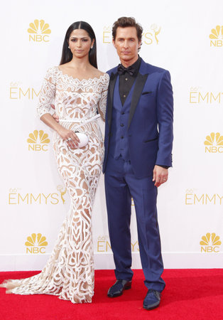 Camila Alves and Matthew McConaughey at the 66th Annual Primetime Emmy Awards held at the Nokia Theatre L.A. Live in Los Angeles on August 25, 2014 in Los Angeles, California.のeditorial素材