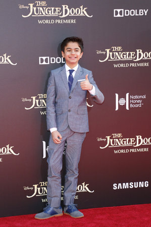 Neel Sethi at the World premiere of 'The Jungle Book' held at the El Capitan Theatre in Hollywood, USA on April 4, 2016.のeditorial素材
