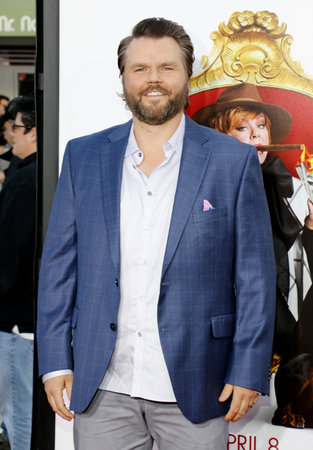 Tyler Labine at the Los Angeles premiere of 'The Boss' held at the Regency Village Theatre in Westwood, USA on March 28, 2016.のeditorial素材