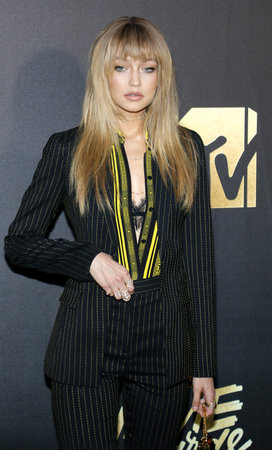 Gigi Hadid at the 2016 MTV Movie Awards held at the Warner Bros. Studios in Burbank, USA on April 9, 2016.のeditorial素材
