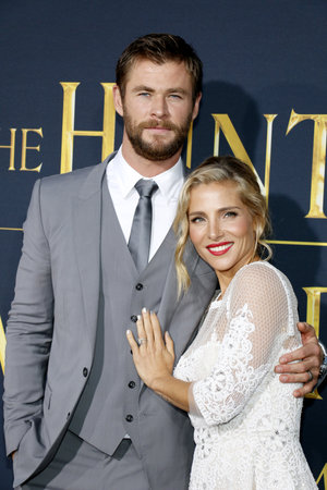 Chris Hemsworth and Elsa Pataky at the Los Angeles premiere of 'The Huntsman: Winter's War' held at the Regency Village Theatre in Westwood, USA on April 11, 2016.のeditorial素材