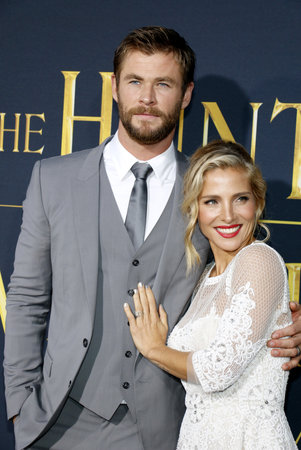 Chris Hemsworth and Elsa Pataky at the Los Angeles premiere of &#39;The Huntsman: Winter&#39;s War&#39; held at the Regency Village Theatre in Westwood, USA on April 11, 2016.のeditorial素材
