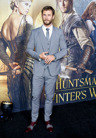 Chris Hemsworth at the Los Angeles premiere of 'The Huntsman: Winter's War' held at the Regency Village Theatre in Westwood, USA on April 11, 2016.のeditorial素材