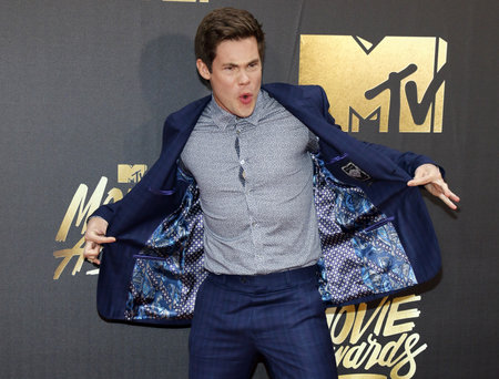 Adam DeVine at the 2016 MTV Movie Awards held at the Warner Bros. Studios in Burbank, USA on April 9, 2016.のeditorial素材