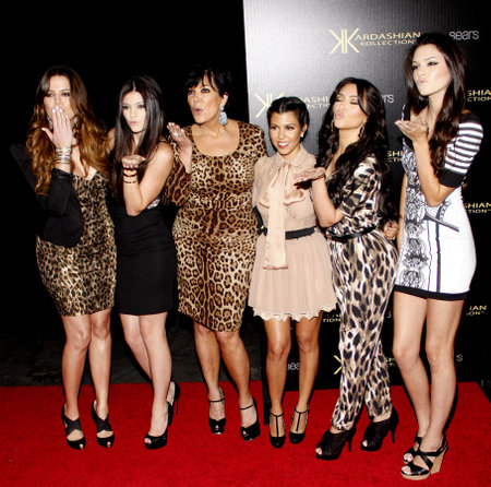 HOLLYWOOD, CA - AUGUST 17, 2011: Khloe Kardashian, Kylie Jenner, Kris Jenner, Kourtney Kardashian, Kim Kardashian and Kendall Jenner at the Kardashian Kollection Launch Party held at the Colony in Hollywood, USA on August 17, 2011.のeditorial素材