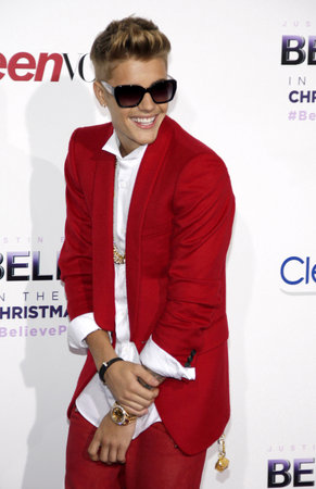 Justin Bieber at the World premiere of "Justin Bieber's Believe" held at the Regal Cinemas L.A. Live in Los Angeles, USA on December 18, 2013.のeditorial素材