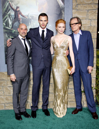 Stanley Tucci, Nicholas Hoult, Eleanor Tomlinson and Bill Nighy at the Los Angeles premiere of "Jack The Giant Slayer" held at the TCL Chinese Theater in Hollywood, USA on February 26, 2013.のeditorial素材