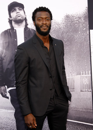 Aldis Hodge at the Los Angeles premiere of 'Straight Outta Compton' held at the Microsoft Theater in Los Angeles, USA on August 10, 2015.のeditorial素材