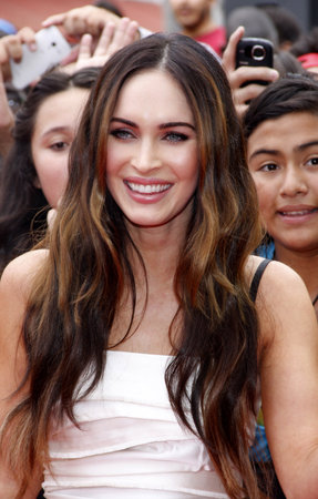 Megan Fox at the Los Angeles premiere of 'Teenage Mutant Ninja Turtles' held at the Regency Village Theatre in Los Angeles, USA on August 3, 2014.のeditorial素材