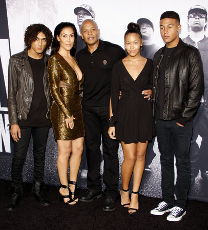 Dr. Dre and Nicole Young at the Los Angeles premiere of 'Straight Outta Compton' held at the Microsoft Theater in Los Angeles, USA on August 10, 2015.のeditorial素材