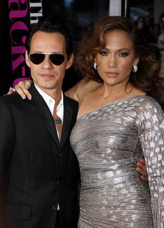 Jennifer Lopez and Marc Anthony at the Los Angeles premiere of 'The Back-Up Plan' held at the Regency Village Theatre in Westwood on April 21, 2010.のeditorial素材