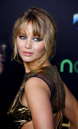 Jennifer Lawrence at the Los Angeles premiere of 'The Hunger Games' held at the Nokia Theatre L.A. Live in Los Angeles on March 12, 2012.のeditorial素材