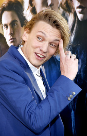 Jamie Campbell Bower at the Los Angeles premiere of 'The Mortal Instruments: City Of Bones' held at the Cinerama Dome in Hollywood, USA on August 12, 2013.のeditorial素材