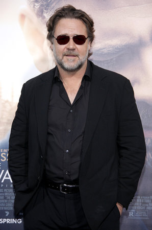 Russell Crowe at the Los Angeles premiere of 'The Water Diviner' held at the TCL Chinese Theatre in Hollywood, USA on April 16, 2015.のeditorial素材