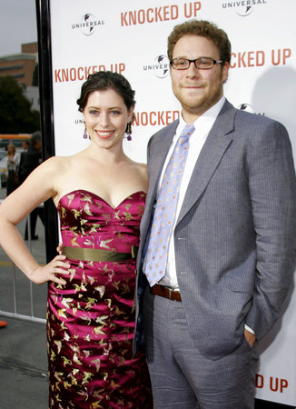 Seth Rogen and Lauren Miller at the Los Angeles premiere of "Knocked Up" held at the Mann Village Theatre in Westwood, USA on May 21, 2007.のeditorial素材