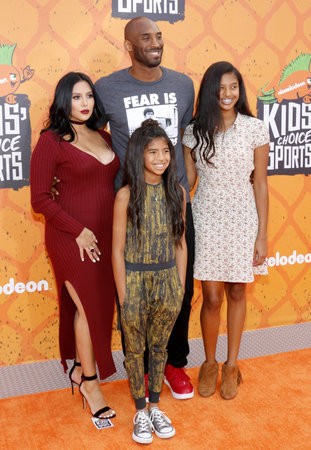 Kobe Bryant, Vanessa Bryant, Gianna Maria Onore Bryant and Natalia Diamante Bryant at the Nickelodeon Kids' Choice Sports Awards 2016 held at the UCLA's Pauley Pavilion in Westwood, USA on July 14, 2016.のeditorial素材