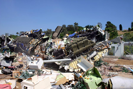 Plane crash site from summer blockbuster "War of the Worlds" starring Tom Cruise and directed by Steven Spielberg in Universal Studios Hollywood, USA on April 24, 2005.のeditorial素材