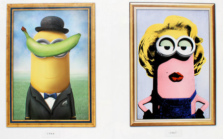 Minions famous artists homage posters in Hollywood, USA.のeditorial素材